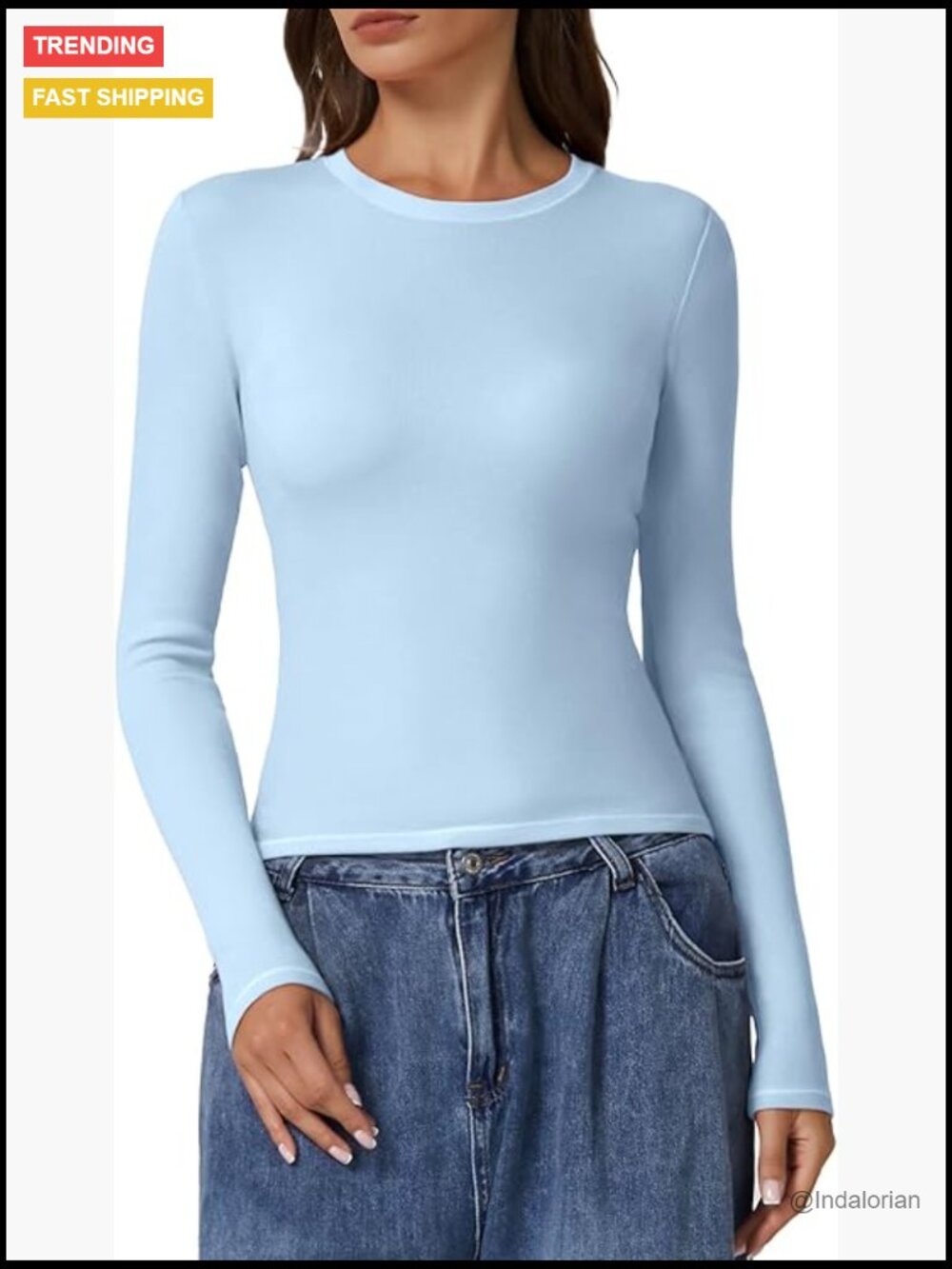 Long Sleeve Crewneck Rib Knit Slim Fit T-Shirt Going Out Top Basic Tee